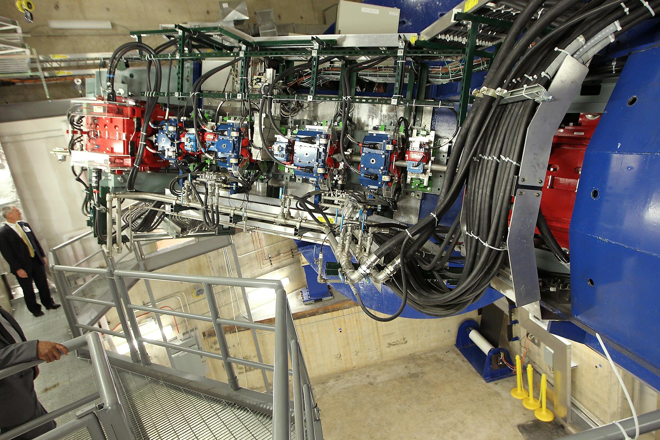 Michael Herman, left, the chief physicist for the Mayo proton beam facility, showed the machine from the end the patient doesn't see, Monday, June 22, 2015 at Mayo Clinic in Rochester, MN.