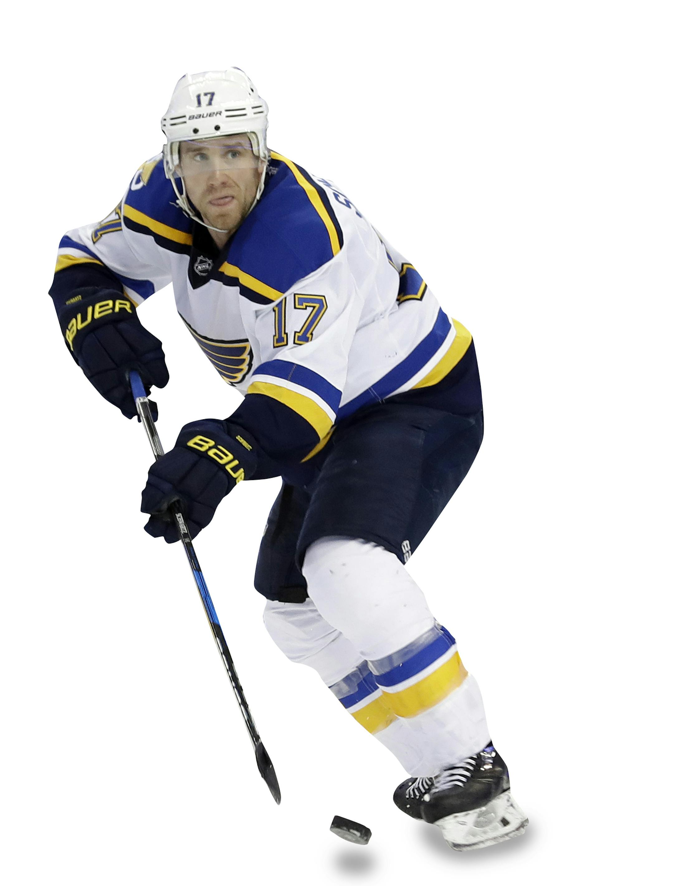 St. Louis Blues left wing Jaden Schwartz (17) moves the puck around Tampa Bay Lightning center Valtteri Filppula (51), of Finland, during the second period of an NHL hockey game Thursday, Dec. 22, 2016, in Tampa, Fla. (AP Photo/Chris O'Meara) ORG XMIT: TPA106
