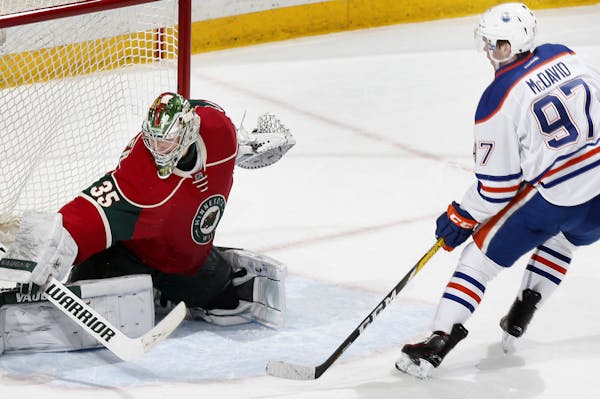 Minnesota Wild goalie Darcy Kuemper (35) made a save on a breakaway shot by Connor McDavid (97) in the second period. ] CARLOS GONZALEZ cgonzalez@star