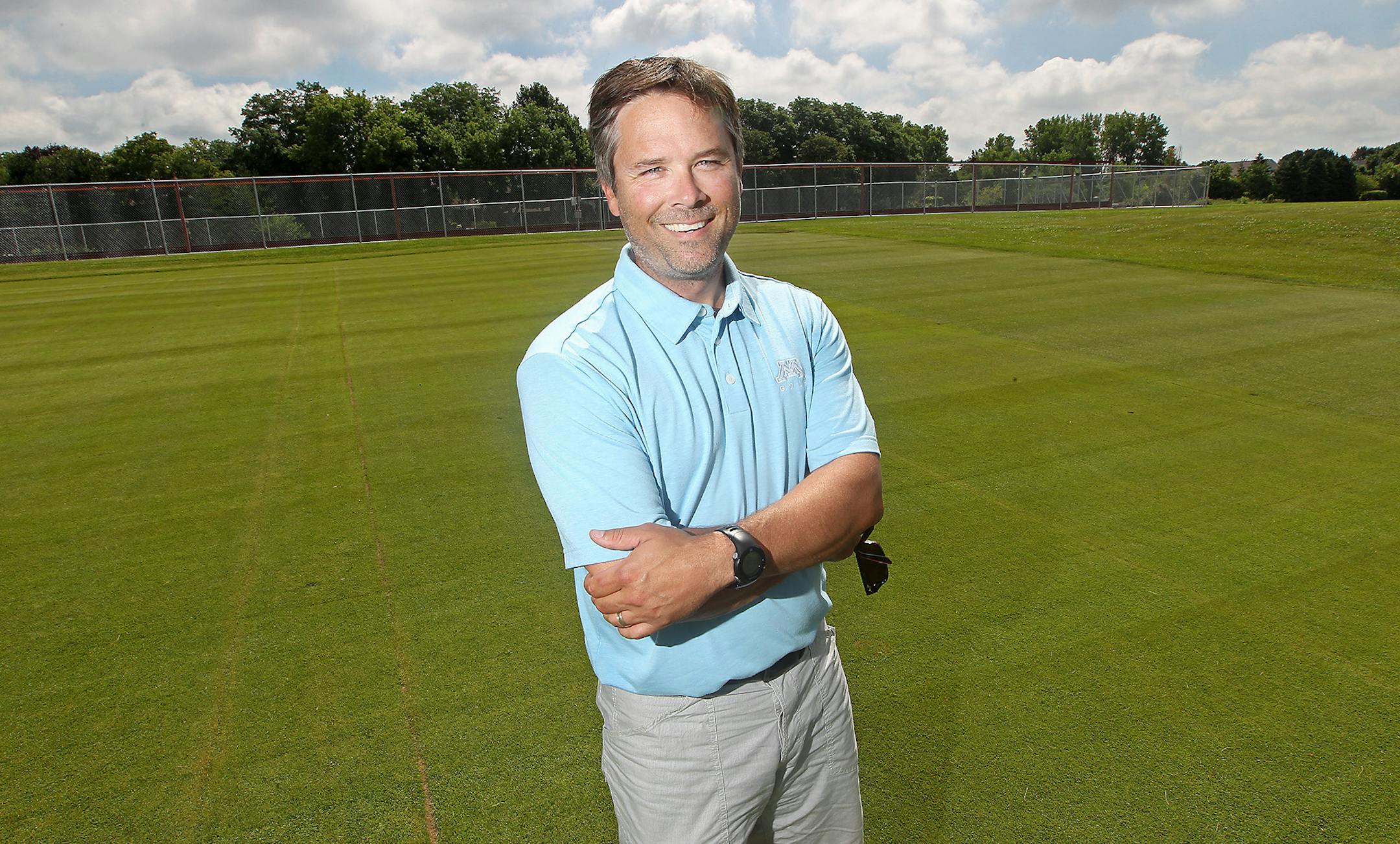 A University of Minnesota scientist says golf courses could be a lot "greener" if they were engineered to use different turf grasses that required less water and fewer chemicals. Turfgrass specialist Brian Horgan wants to use 14 years' of research to convert an entire golf course to those practices, making it a national model for thousands of other aging golf courses that need to be renovated. Here Horgan stood on one of the testing plots at the U of M, Friday, July 17, 2015 in Falcon Heights, M