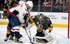 Capitals wing Alex Ovechkin tried to get a shot past Vegas goaltender Marc-Andre Fleury during the Stanley Cup Final. Fleury had a 4.09 goals-against 