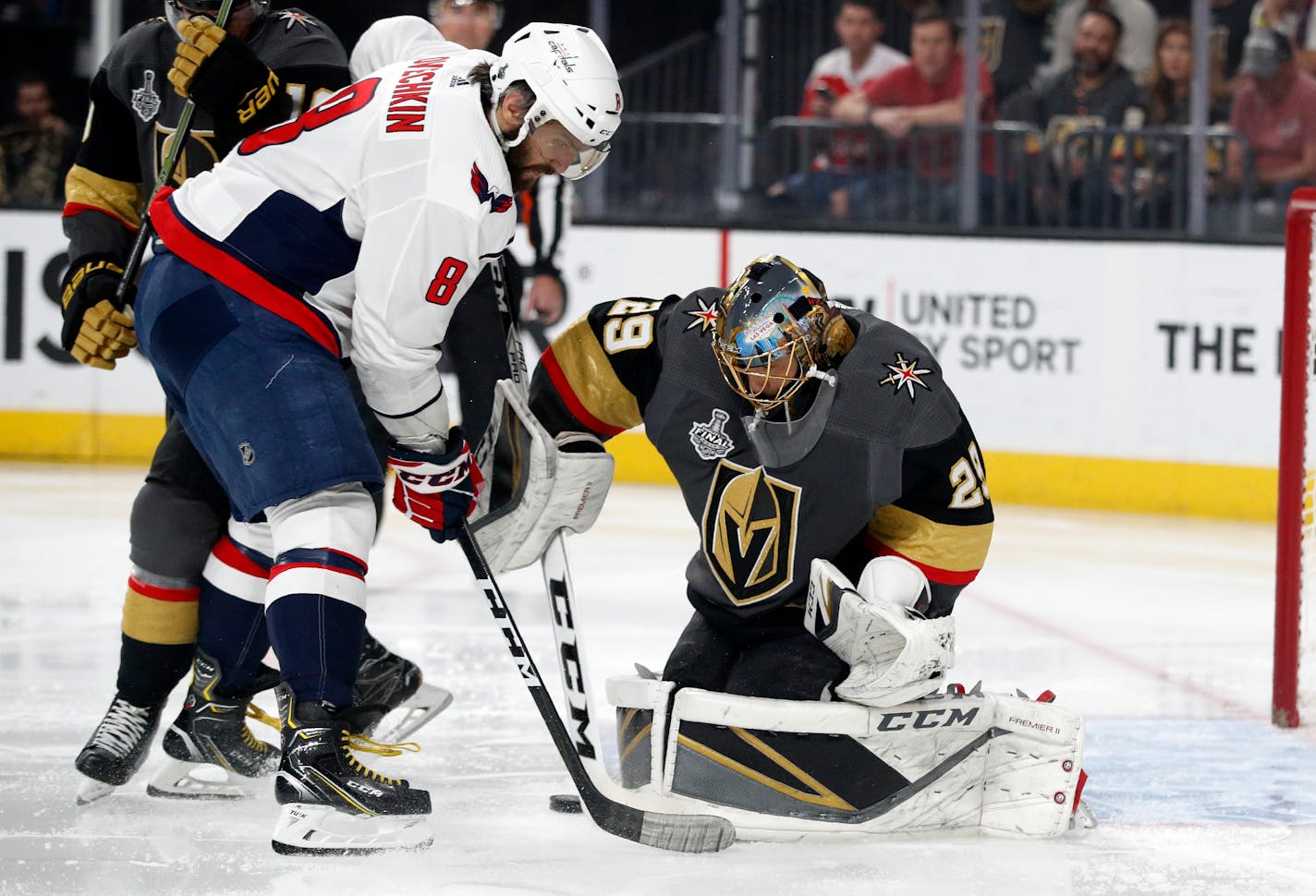 Capitals wing Alex Ovechkin tried to get a shot past Vegas goaltender Marc-Andre Fleury during the Stanley Cup Final. Fleury had a 4.09 goals-against average vs. the Penguins after having a 2.24 mark during the regular season.