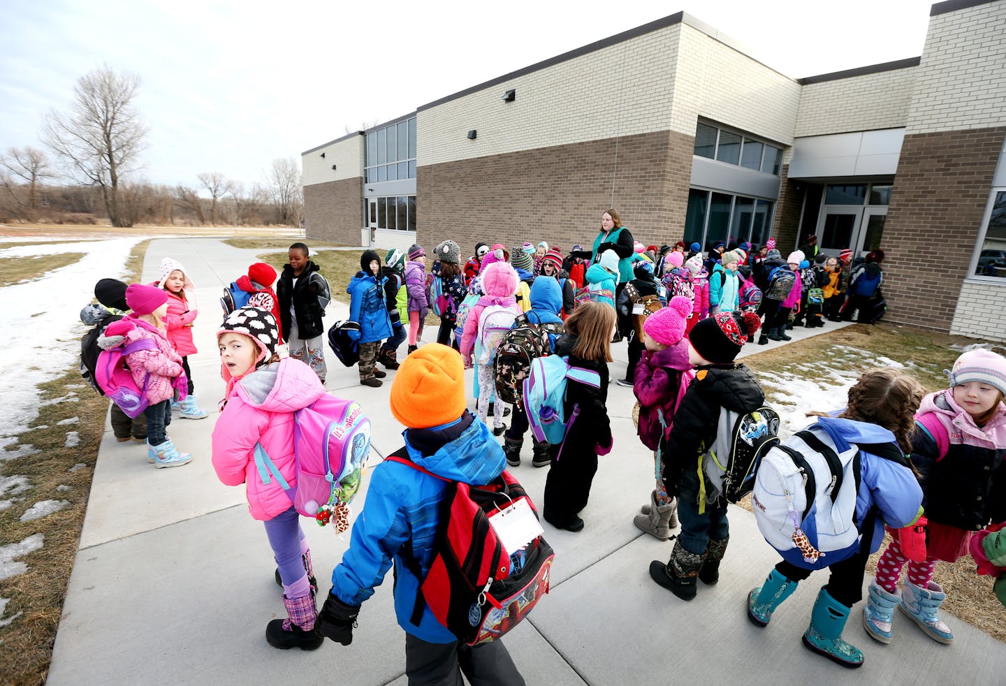 Kindergartners lined up outside Wilson Elementary School in Anoka, which took on extra kindergartners because of an overflow at Ramsey Elementary.