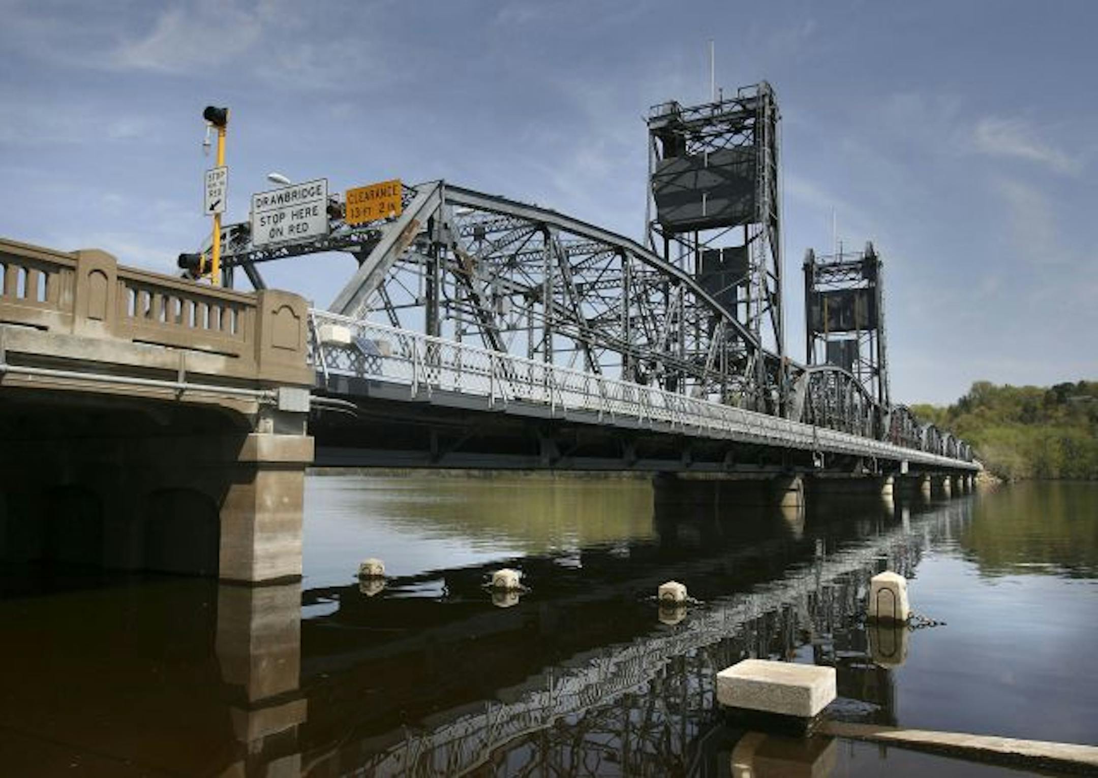 The Stillwater Lift Bridge connects Minnesota to Wisconsin by spanning the St. Croix River.
