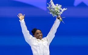 Simone Biles is introduced as a member of the USA Olympic team during the U.S. Gymnastics Olympic Trials at Target Center in Minneapolis on June 30.