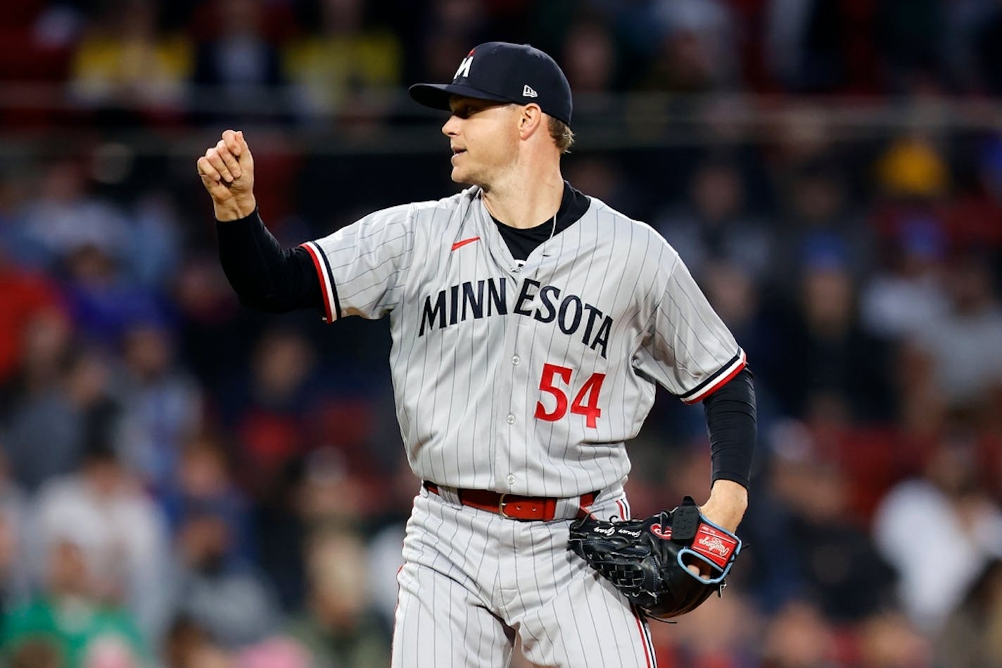 Minnesota Twins' Sonny Gray pitches against the Boston Red Sox during the first inning of a baseball game, Tuesday, April 18, 2023, in Boston. (AP Photo/Michael Dwyer)