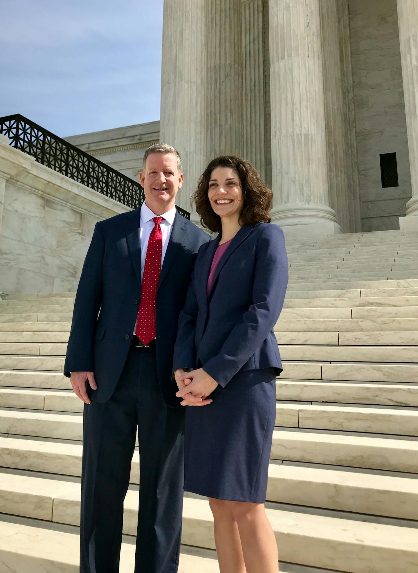 Dan Rogan and Assistant Hennepin County Attorney Beth Stack on the steps of the U.S. Supreme Court building in Washington, D.C., after their argument before the high court on Feb. 28.