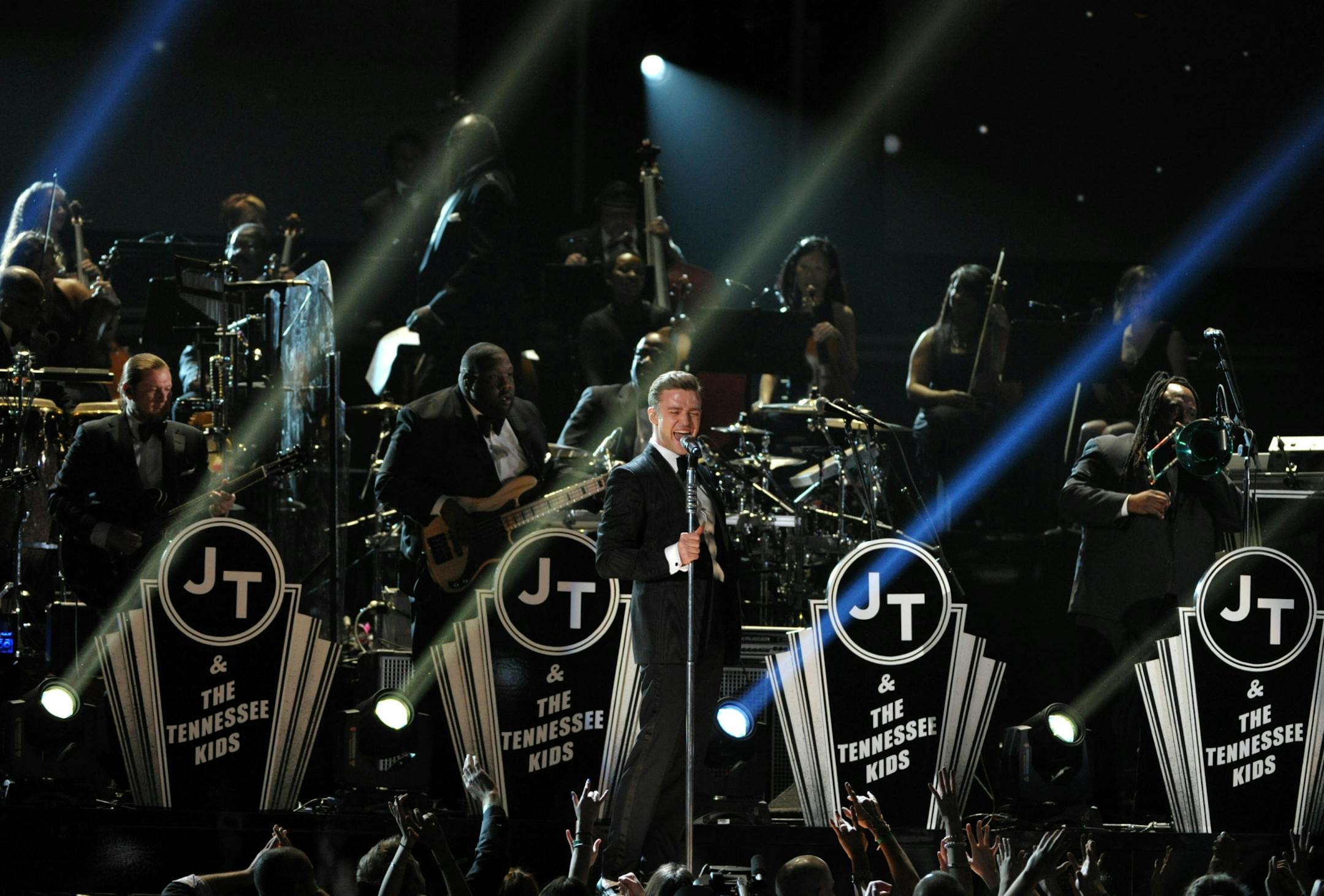 Justin Timberlake performs on stage at the 55th annual Grammy Awards on Sunday, Feb. 10, 2013, in Los Angeles.