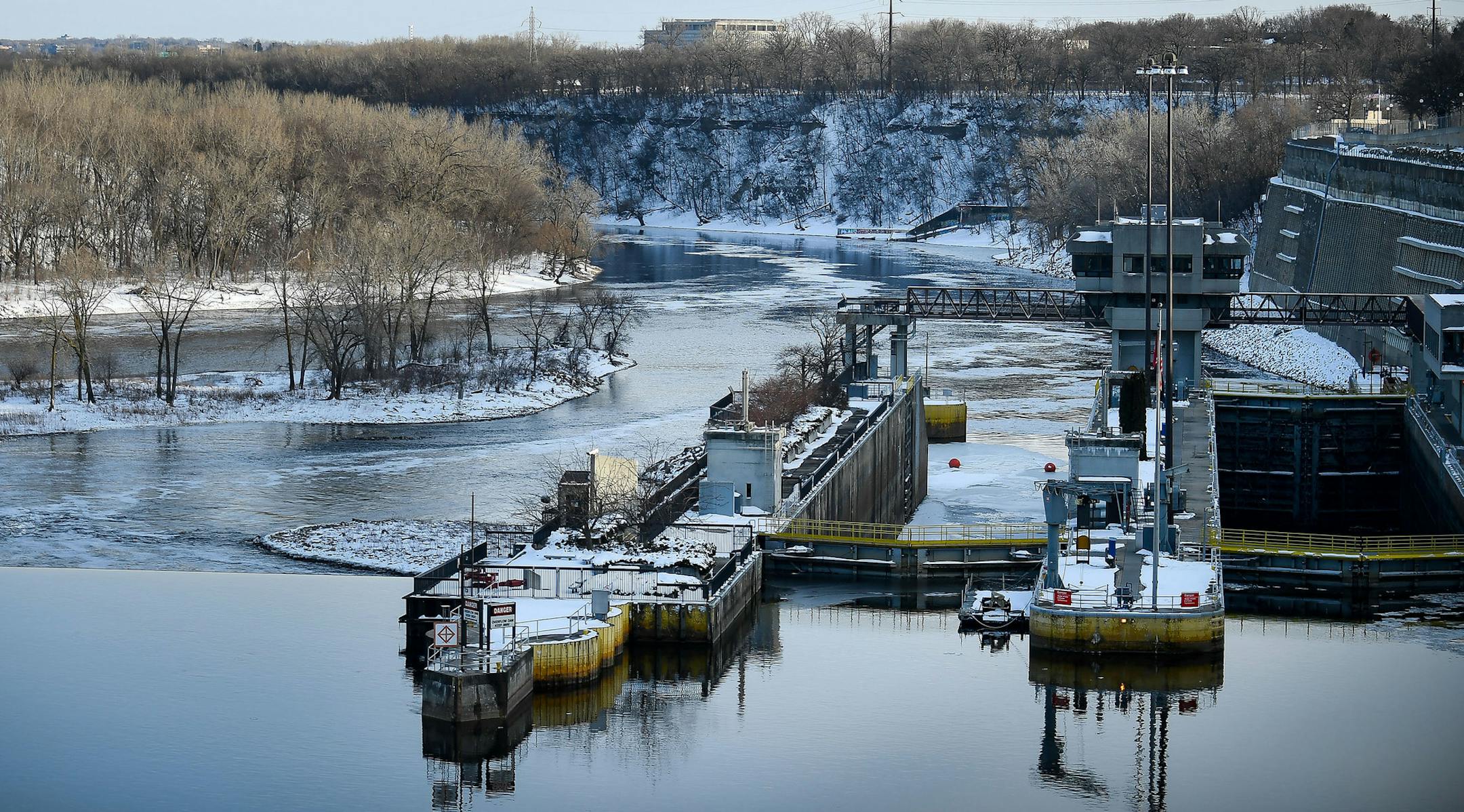 Lock and Dam #1 photographed Wednesday evening. ] AARON LAVINSKY ï aaron.lavinsky@startribune.com A national conservation group has named three regional rivers as among the 10 most troubled in the nation. Two, the stretch of the Mississippi that cuts through the Twin Cities and the Kinnickinick in River Falls Wis., were listed to advocate for the removal of dams. The third, Kawishiwhi and the BWCA were named because of the threat of copper nickel mining. We photograph the Lock and Dam #1 an