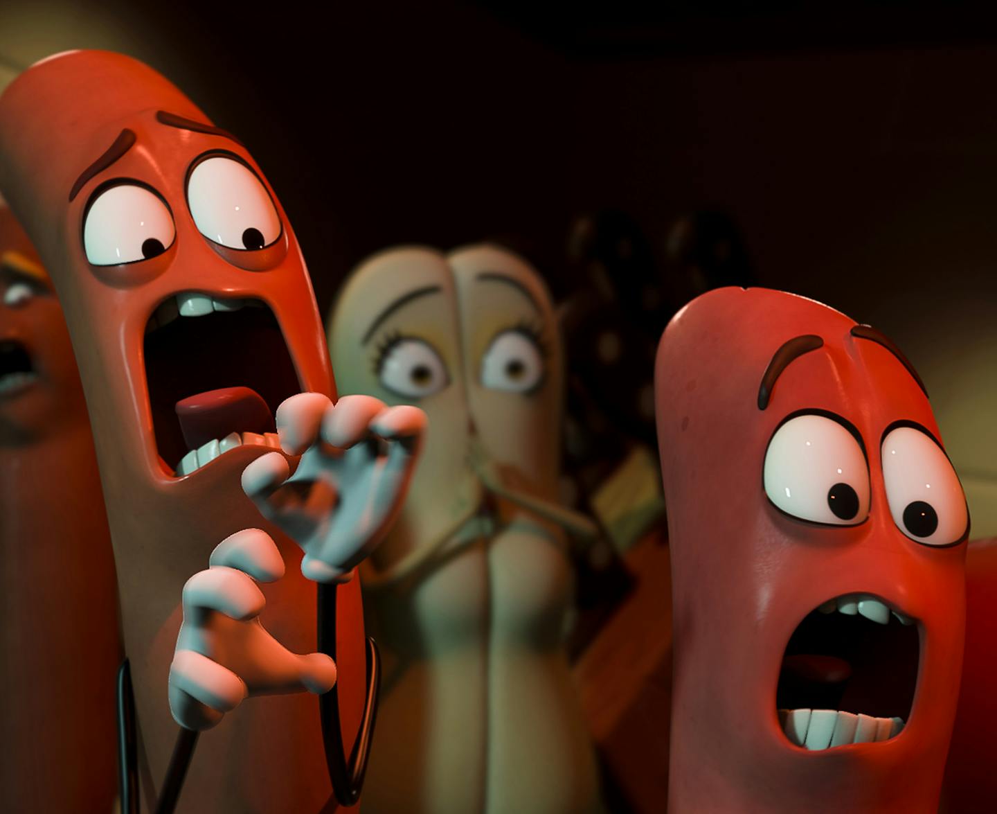 Carl, voiced by Jonah Hill, and Barry, voiced by Michael Cera, in the new movie "Sausage Party." (Sony Pictures) ORG XMIT: 1188150