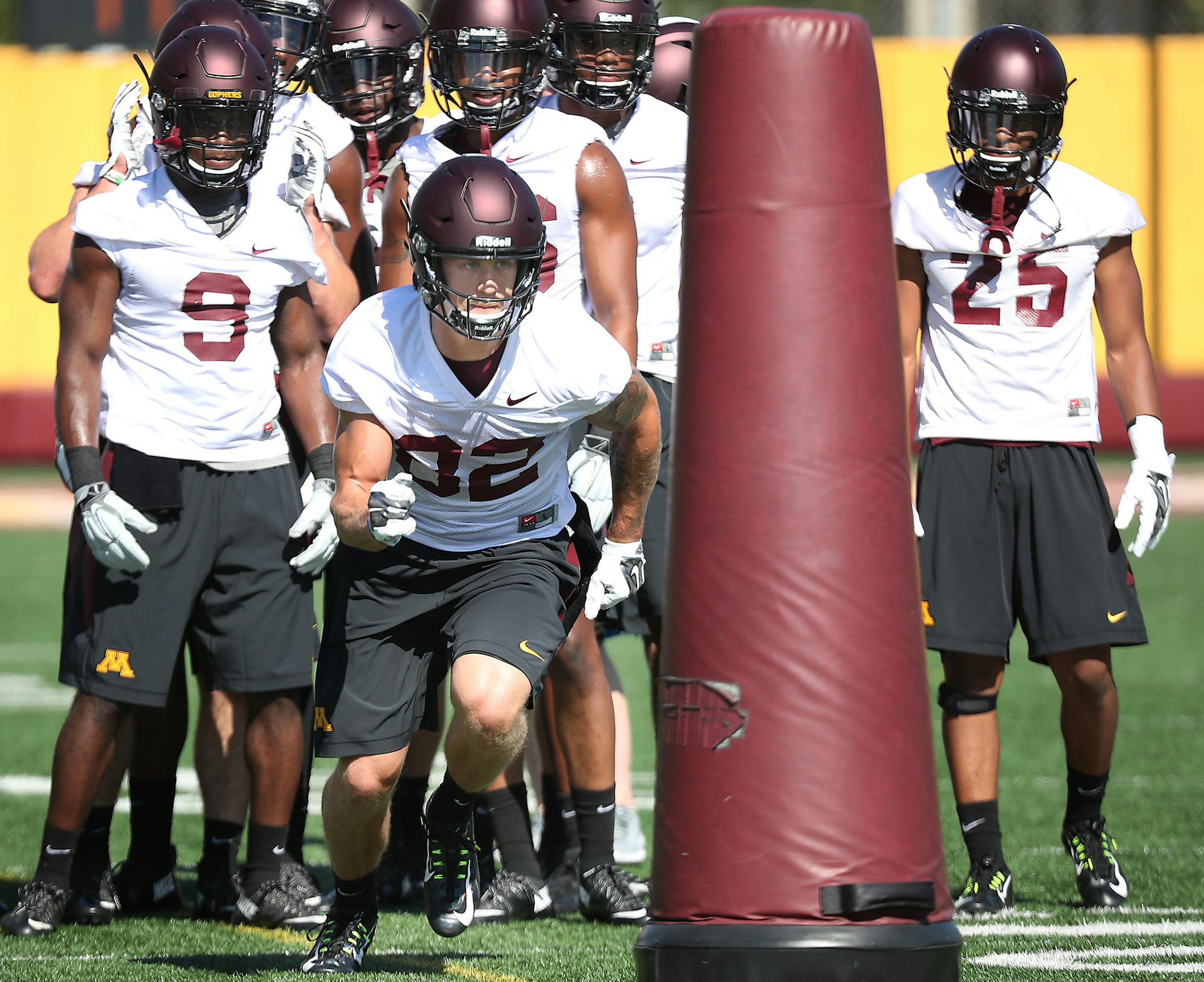 Minnesota Gophers wide receiver Drew Wolitarsky, center, took to the field for the second day of practice, Saturday, August 6, 2016 at Bierman Field in Minneapolis, MN. ] (ELIZABETH FLORES/STAR TRIBUNE) ELIZABETH FLORES • eflores@startribune.com