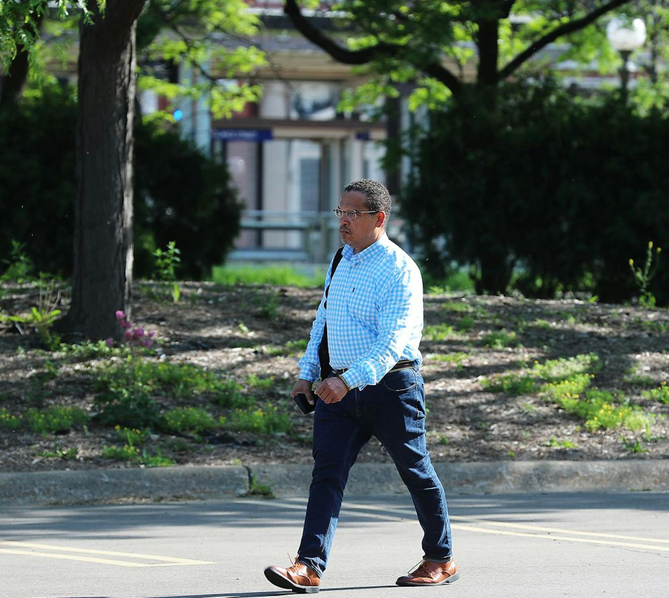 Minnesota Attorney General Keith Ellison, who made a prime-time appearance on CNN last night, on his way to his car near the Minnesota State Capitol on Tuesday.