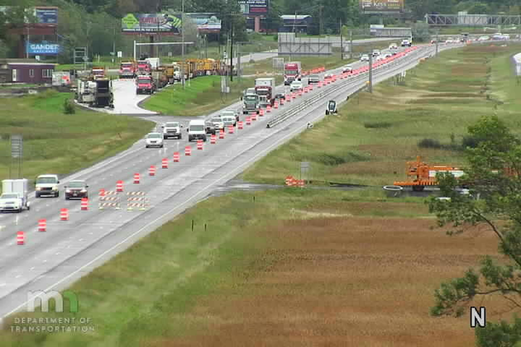 Motorists make their way through the construction zone on I-35W near Forest Lake.