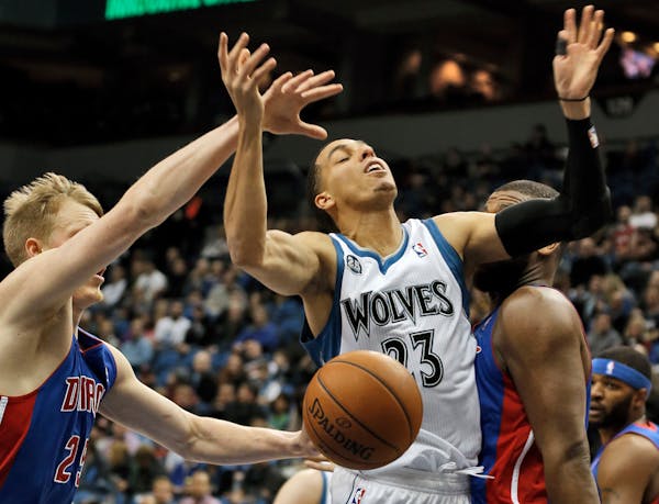 Wolves Kevin Martin was fouled as he drove to the basket for a first half layup. ] Minnesota Timberwolves vs. Detroit Pistons. (MARLIN LEVISON/STARTRI
