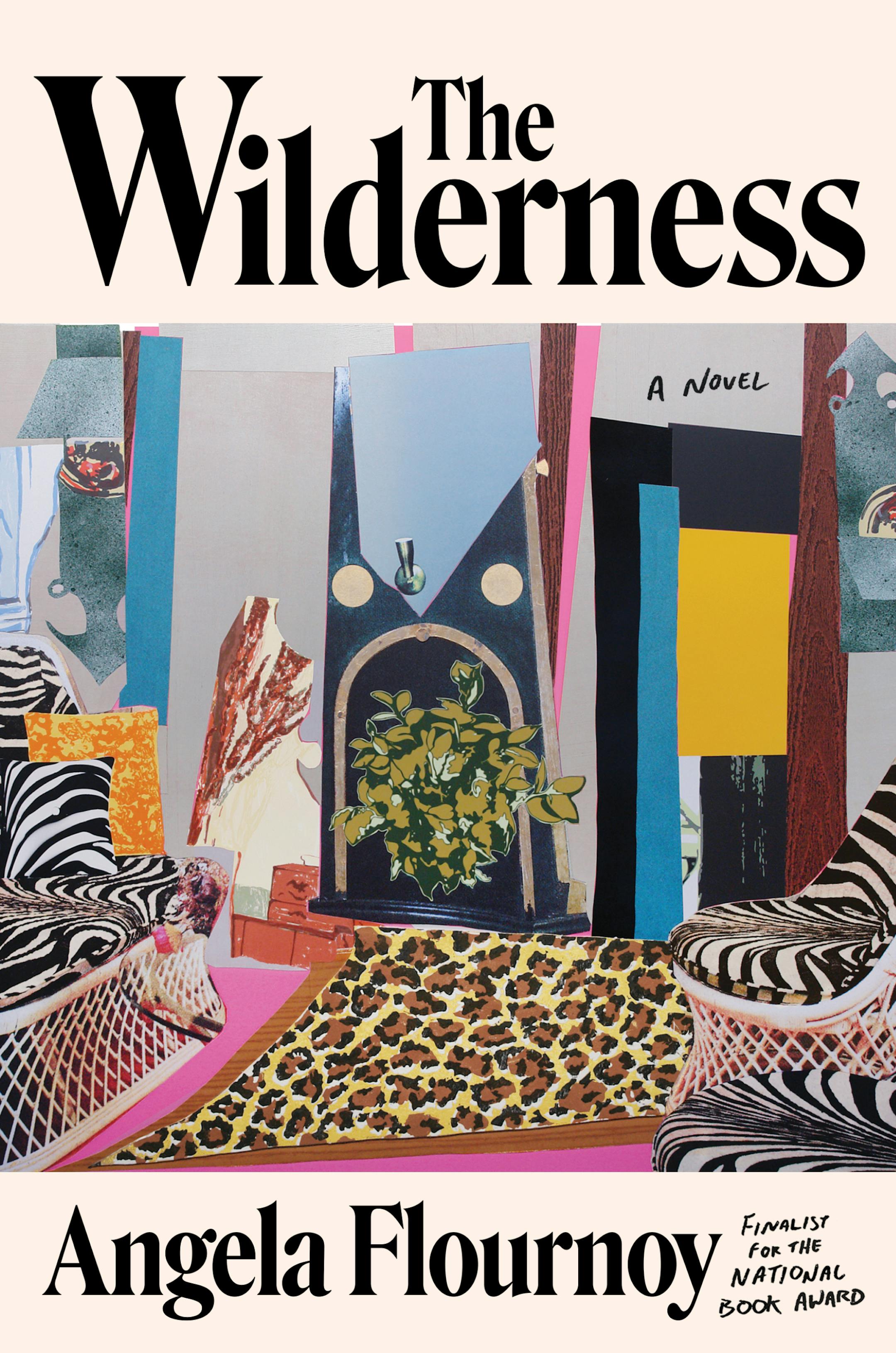 cover of The Wilderness is an image of a very colorful living room, with multiple animal prints covering the furniture and floor