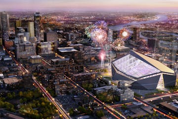 Architect rendering of new Vikings Stadium.