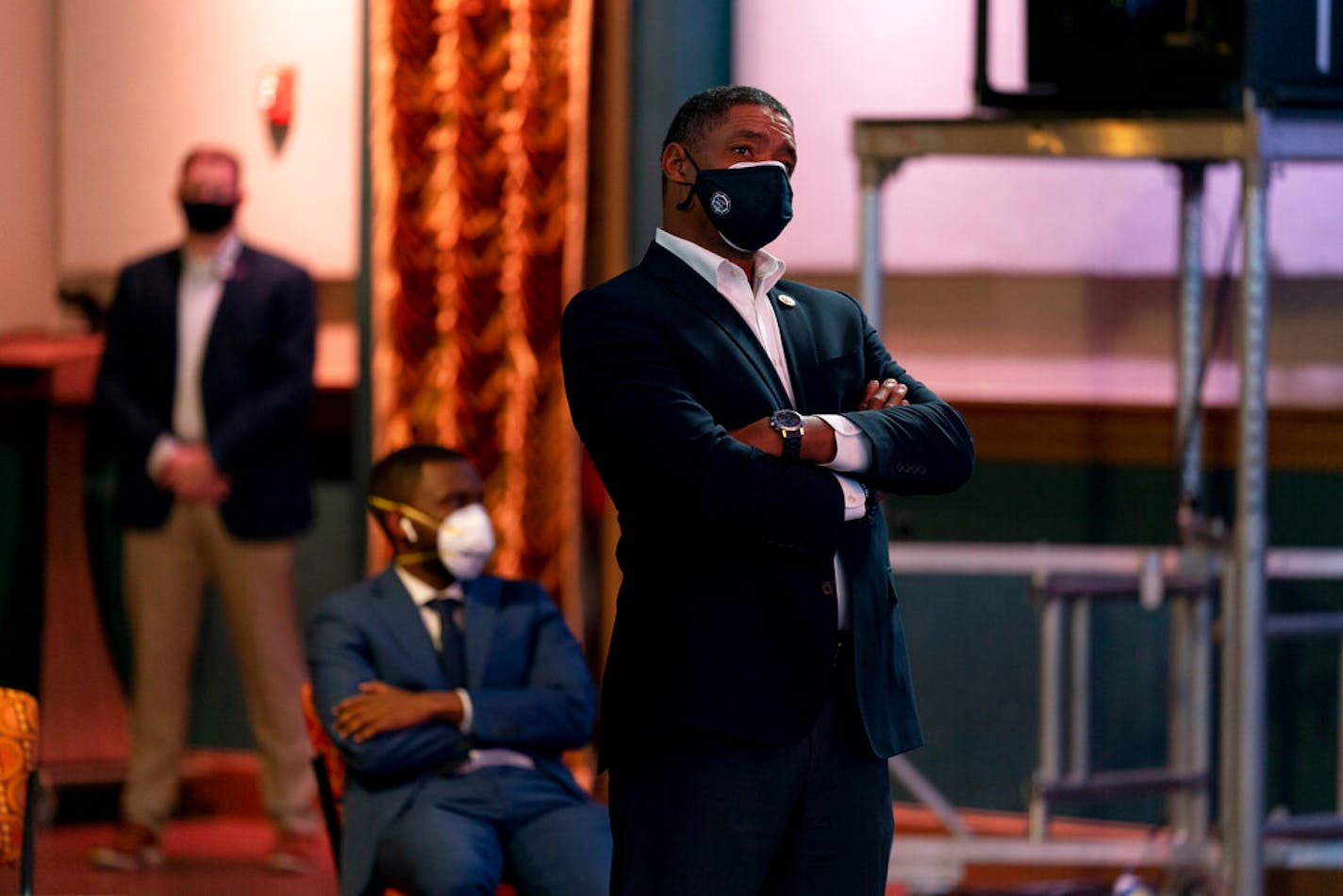 Rep. Cedric Richmond, D-La., watched as Joe Biden appeared on a "Zoom with Oprah Winfrey" virtual show at the Queen theater in Wilmington, Del., Wednesday, Oct. 28, 2020.