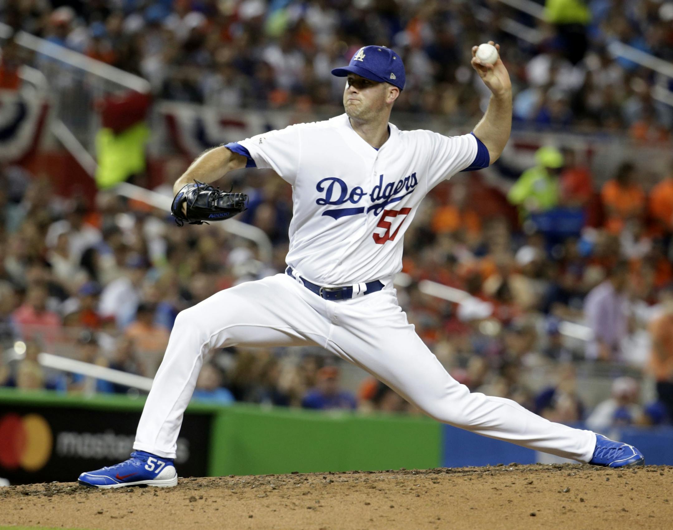 National League's Los Angeles Dodgers pitcher Alex Wood (57), delivers a pitch during the fifth inning, at the MLB baseball All-Star Game, Tuesday, July 11, 2017, in Miami.