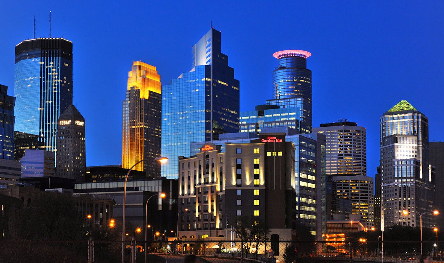 The Minneapolis skyline from I-35W south of Minneapolis.