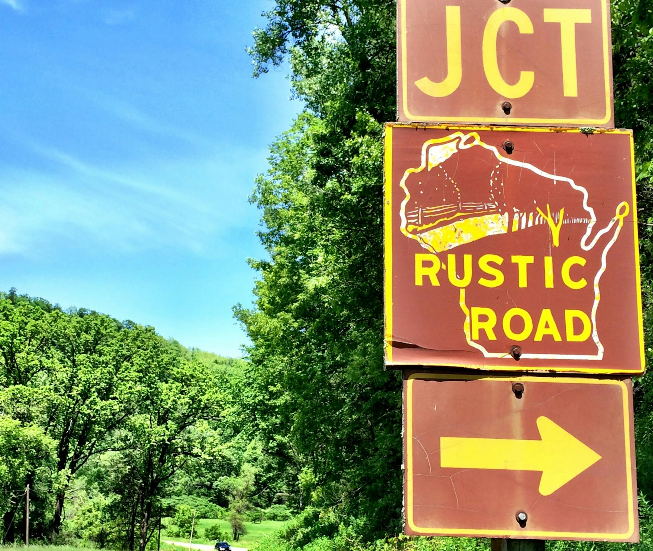 Rustic Road signs mark the way.