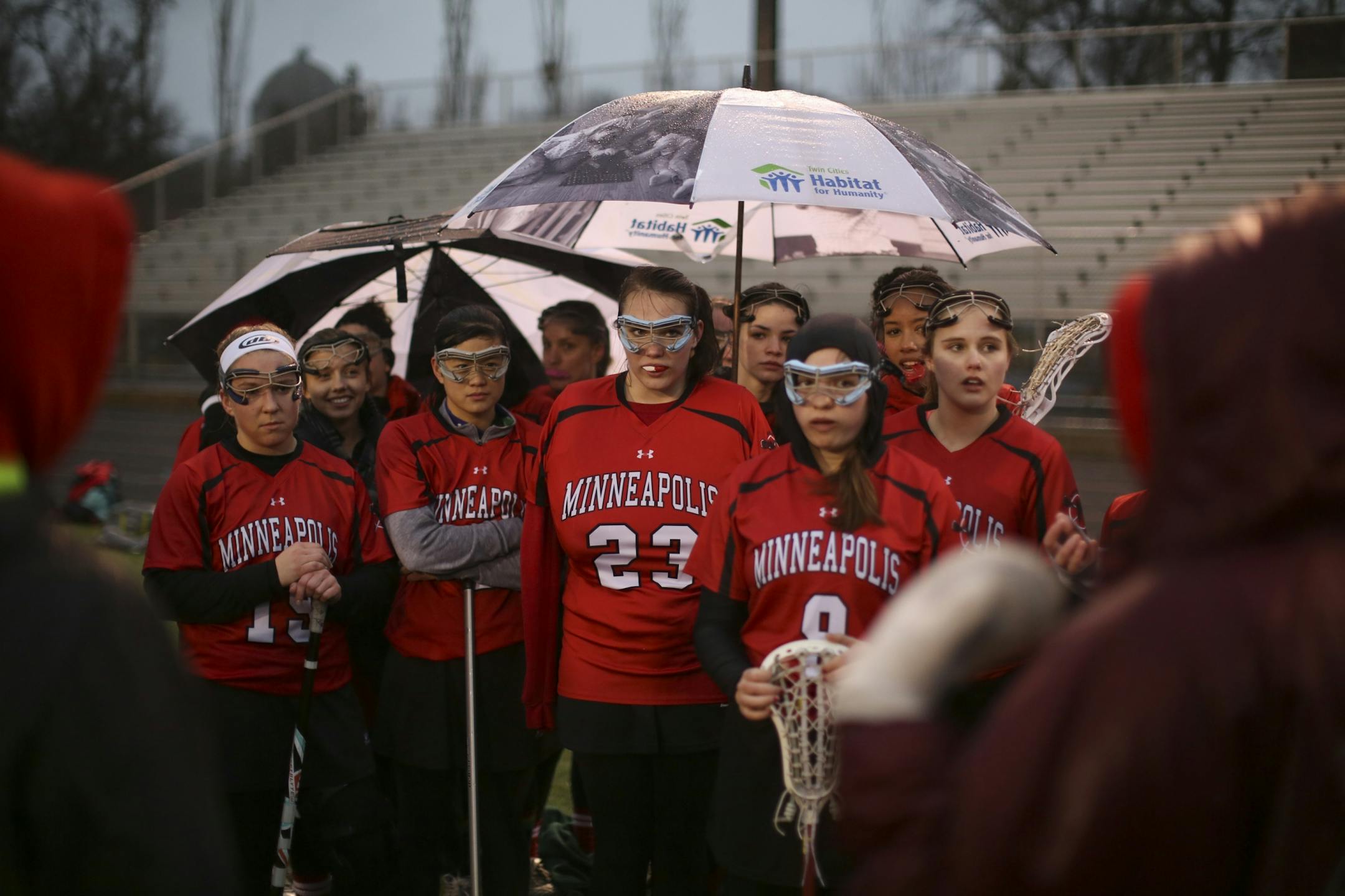 Minneapolis Lacrosse defeated Columbia Heights 19-6 on a cold and rainy Wednesday night, April 17, 2013 at Washburn High School Field in Minneapolis, Minn.