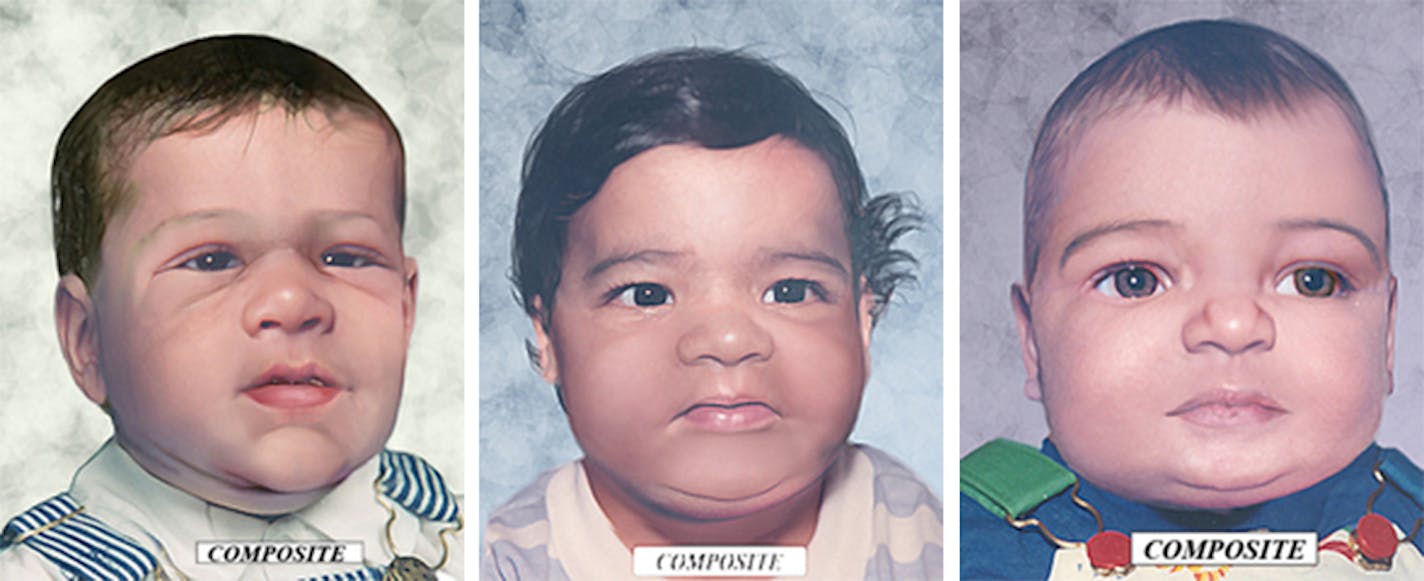 The National Center for Missing and Exploited Children created these images, which represent how the babies might have appeared soon after birth. From left, "Cory" (found 2003), "Abby" (2007) and "Jamie" (1999).