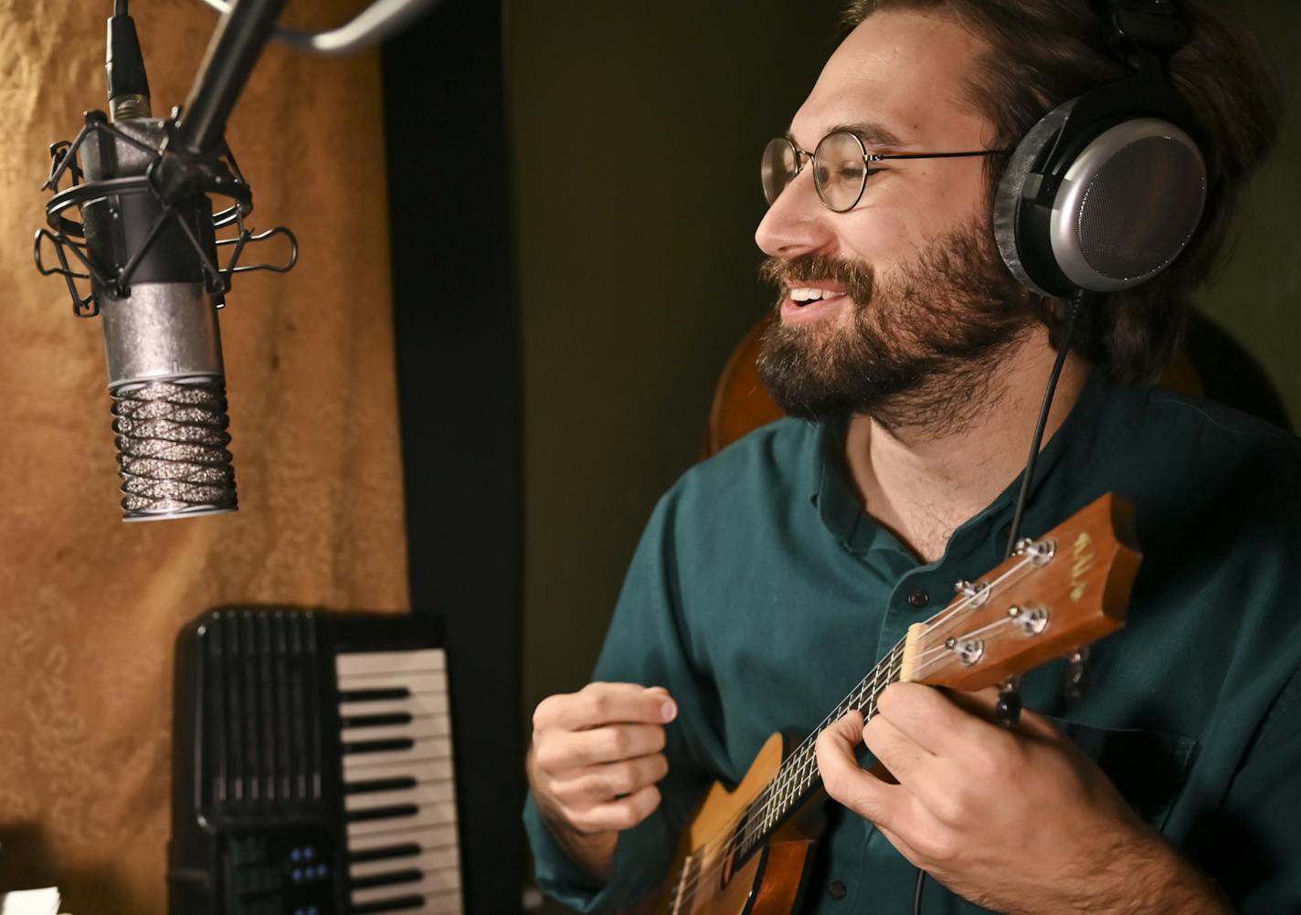 Taylor James Donskey taught an online ukulele class from his Minneapolis home.