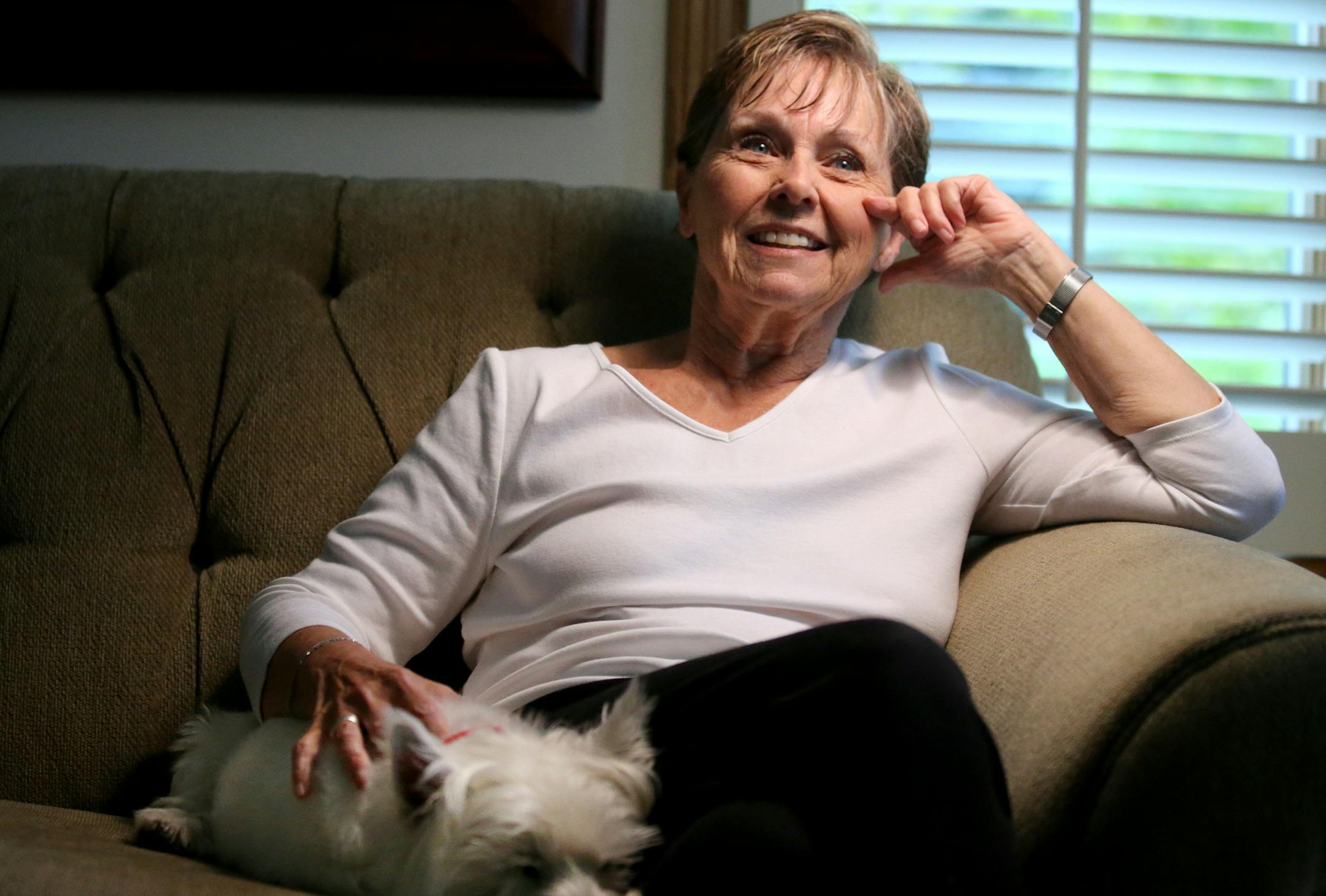 Susan Strauss, workplace consultant, at her home with her dog McKenzie, 13, a Westie, Wednesday, Oct. 10, 2018, in Burnsville DAVID JOLES ï david.joles@startribune.com Problem Solvers Q + A with Susan Strauss, workplace consultant