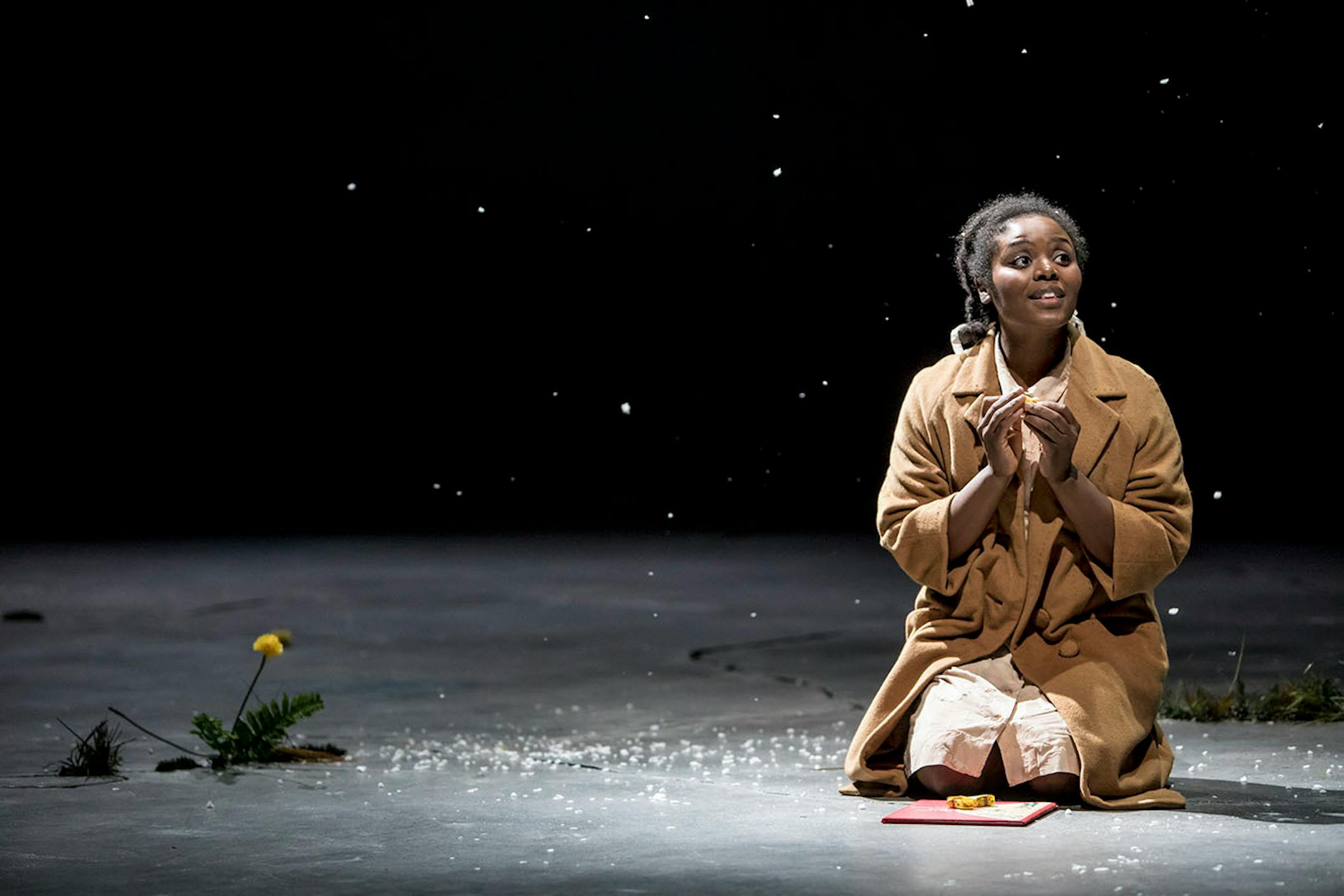 Brittany Bellizeare (Pecola) in the Guthrie Theater's production of Toni Morrison's The Bluest Eye, adapted by Lydia R. Diamond and directed by Lileana Blain-Cruz