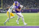 Vikings tight end Johnny Mundt (86) scored the Viking first touchdown in the fourth quarter at U.S. Bank Stadium, in Minneapolis, Minn., on Sunday, De