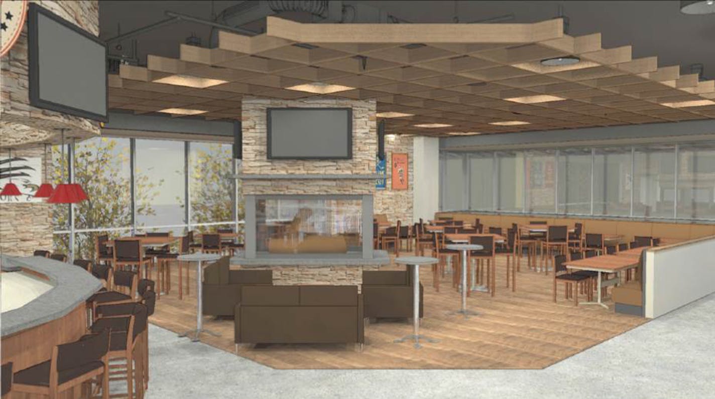 The second floor will have a bar/restaraunt, overlooking both the field house and west rink.Bielenberg Sports Complex.