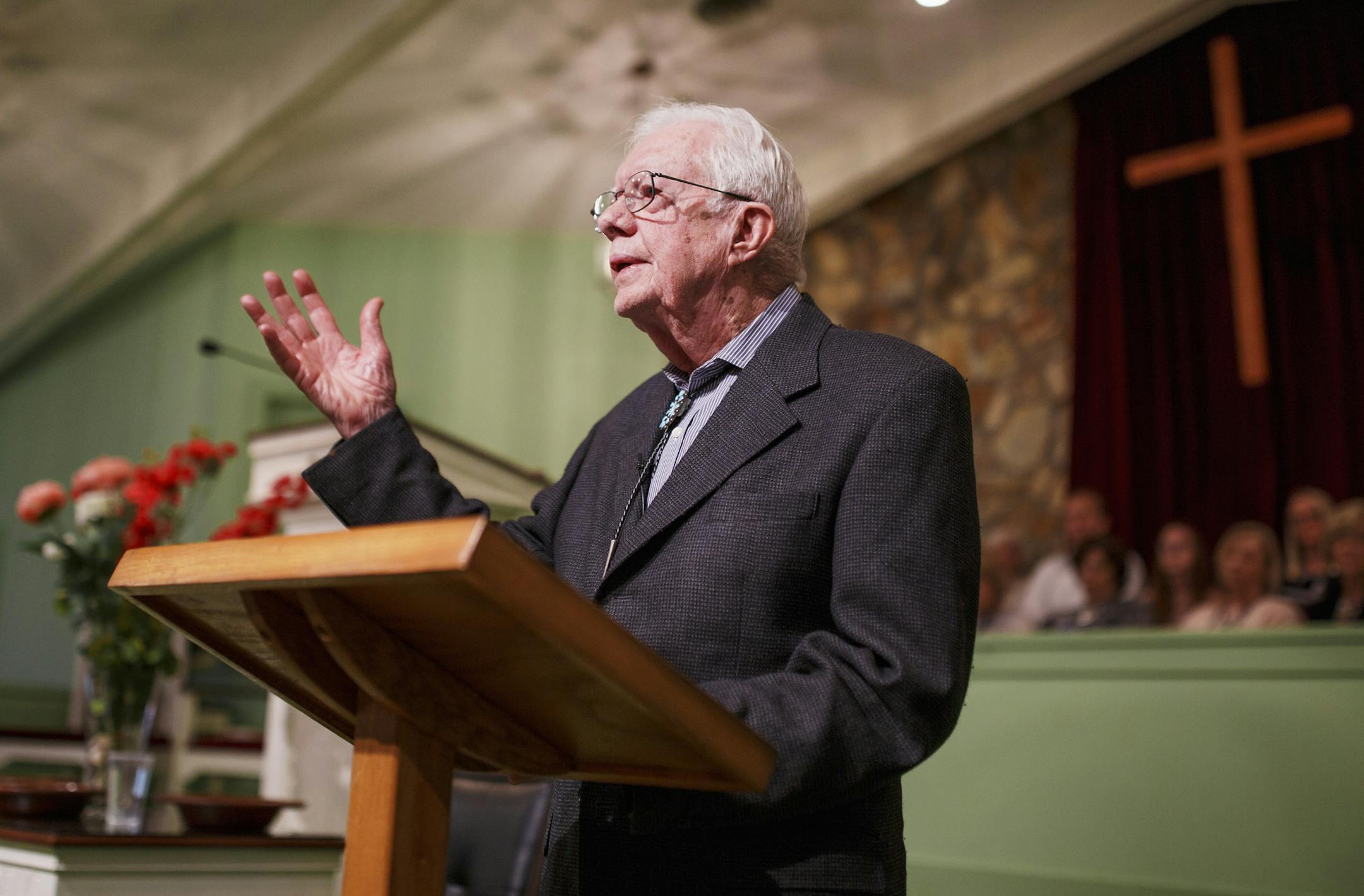 EIGHTH OF 11 STANDALONE PHOTOS – Former President Jimmy Carter teaches a Sunday school class at Maranatha Baptist Church in Plains, Ga., April 15, 2018. Throughout the longest and most influential post-presidency in U.S. history, Carter has continued teaching Sunday school, and the public is always welcome to sit in. (Melissa Golden/The New York Times) ORG XMIT: XNYT83