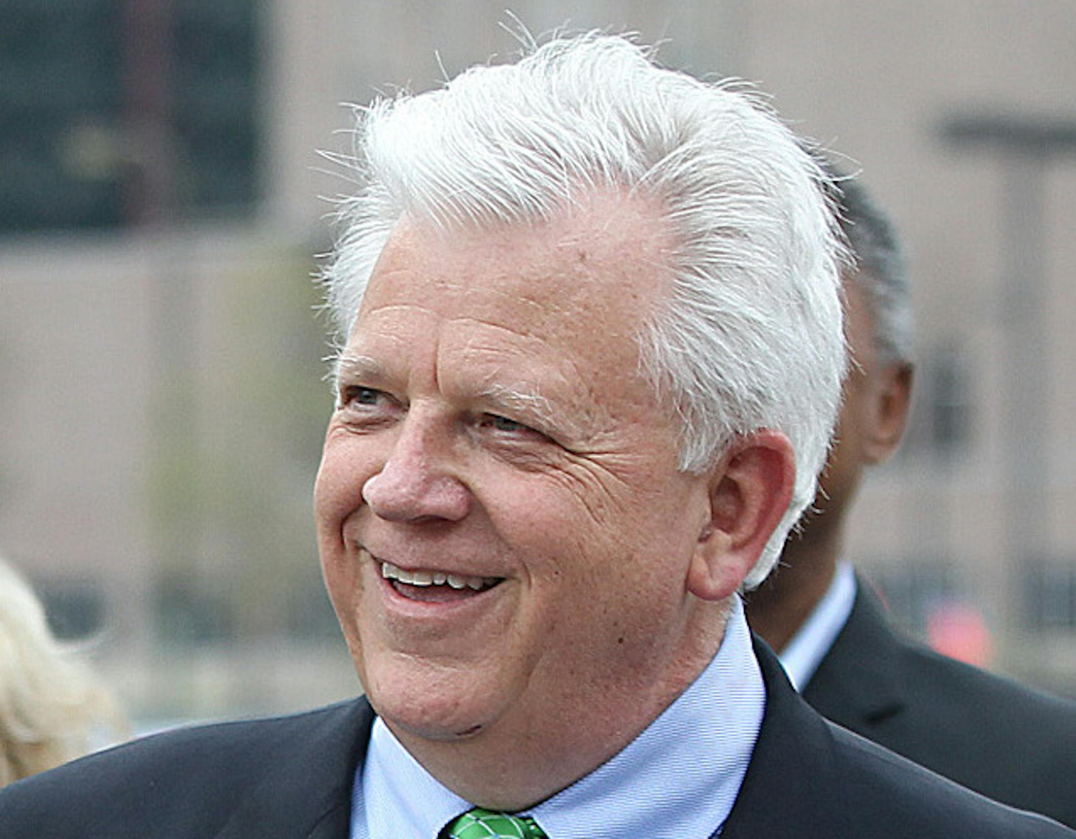 Rick Collins, the vice president of development at Ryan Companies US, Inc., and Minneapolis Mayor R.T. Rybak, left, were happy to go over renderings of the proposed re-devlopment of the land around the future Minnesota Vikings Stadium during a press conference, Tuesday, May 14, 2013.(ELIZABETH FLORES/STAR TRIBUNE) ELIZABETH FLORES &#x2022; eflores@startribune.com