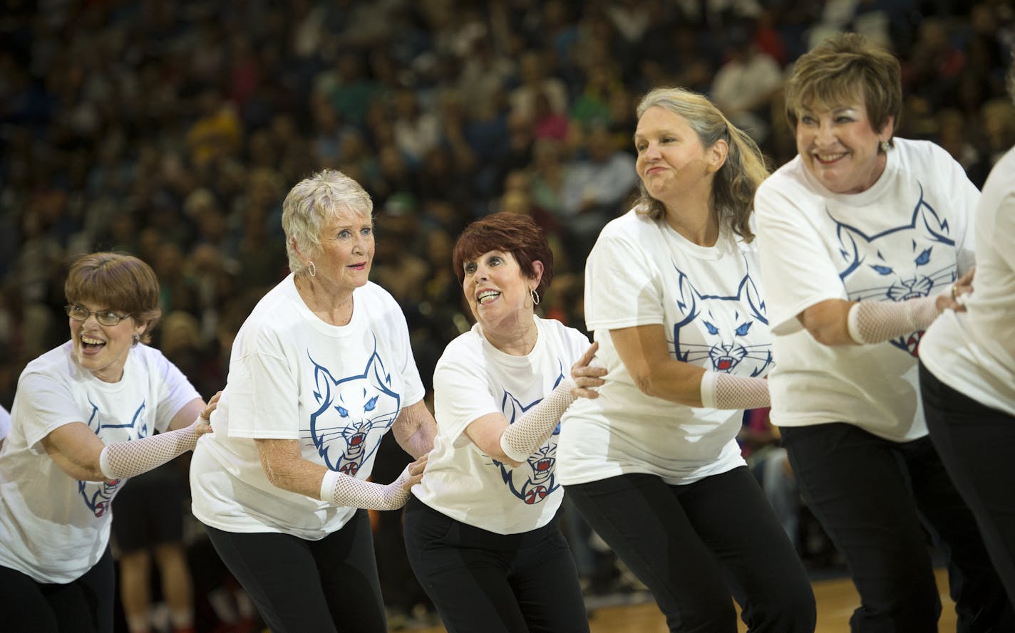 The Lynx Senior Dancers performed at Tuesday night's Lynx finals game. ] Aaron Lavinsky &#x2022; aaron.lavinsky@startribune.com A troupe of senior dancers tend to steal the show at Lynx and Timberwolves games with their blend of old-timey steps and modern hip-hop moves. They are the Senior Dancers, a blend of women from around the cities who share the love of performing for basketball fans. We photograph the Senior Dancers before and during the Lynx WNBA Finals game on Tuesday, Oct. 6, 2015 at T