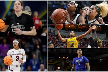 (Clockwise from top left) Emioly Engstler of Louisville, Christyn Willians of UConn, Naz Hillmon of Michigan, Kierstan Bell of Florida Gulf Coast and 