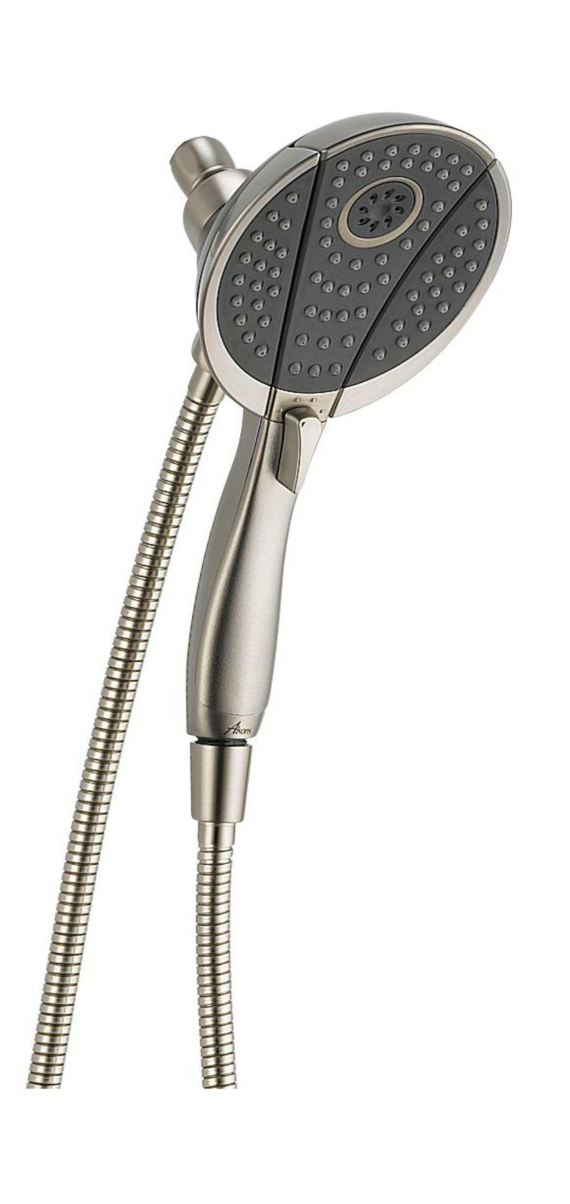 Classic In2ition Two-In-One Shower Arm Mount Shower uses less water without noticably reducing flow. It has a pause feature for use during shaving. credit: Delta