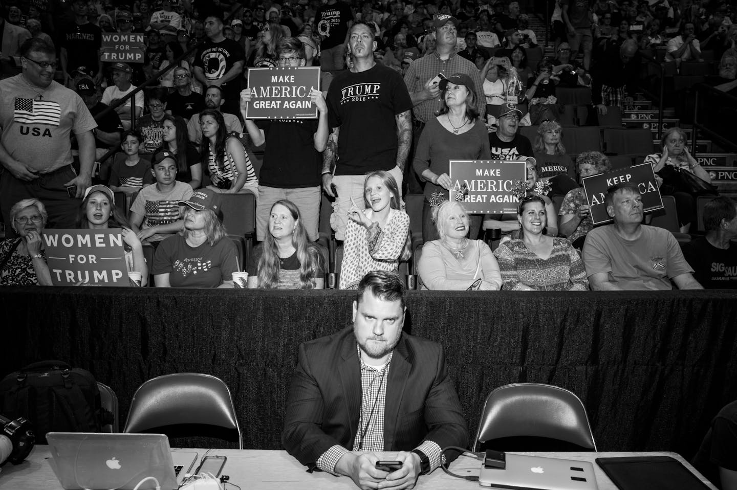 Supporters of President Donald Trump gather at a rally in Wilkes-Barre, Pa., on Thursday night, Aug. 2, 2018. The hostility against the media was palpable. (Damon Winter/The New York Times)