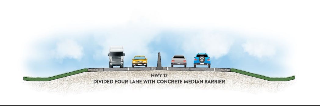 A drawing of a four-lane road is one idea for fixing Hwy. 12 in western Hennepin County.