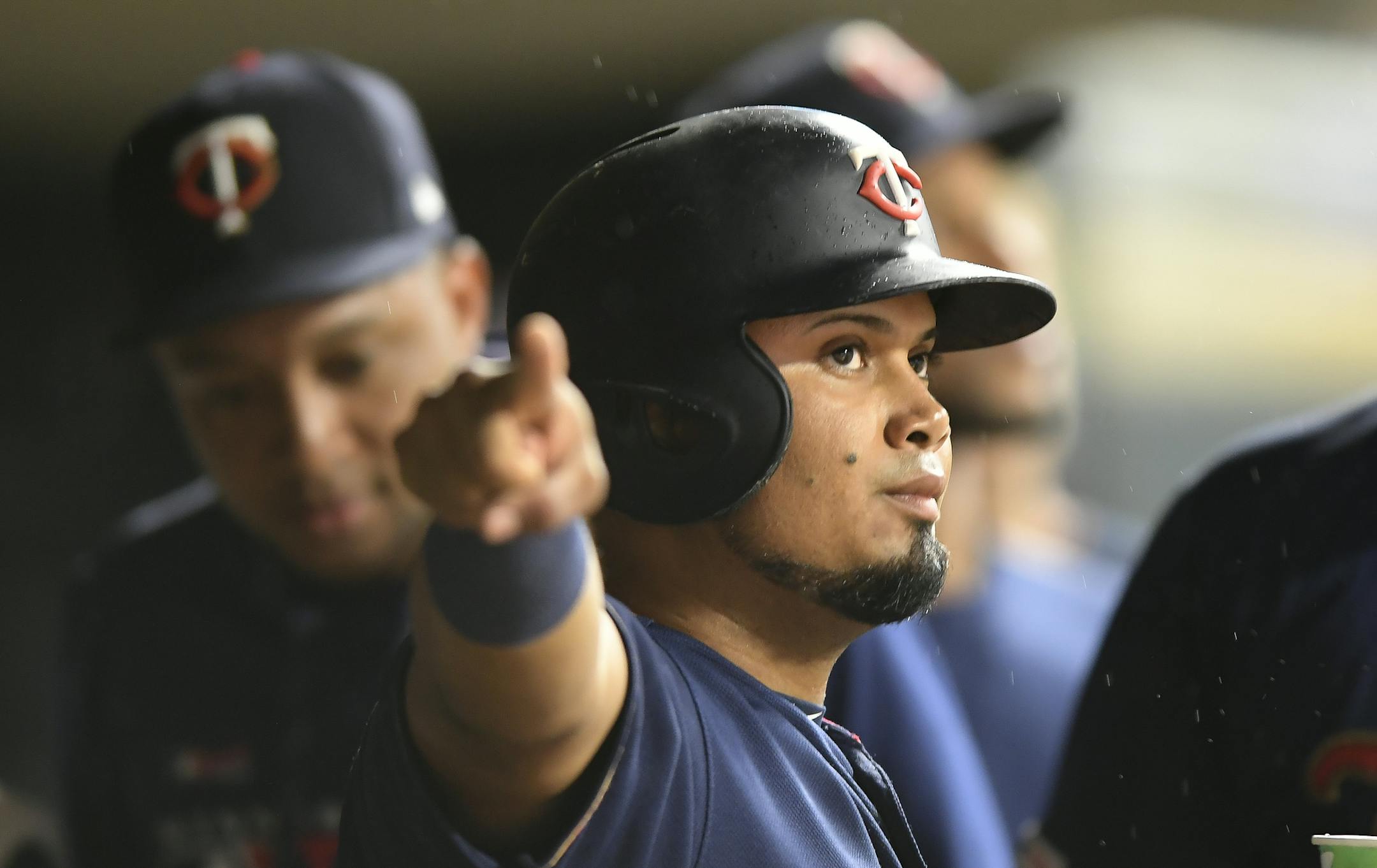 Minnesota Twins second baseman Luis Arraez (2) celebrated after scoring a run in the bottom of the fourth inning off a single hit by first baseman C.J. Cron (24) against the Cleveland Indians. ] Aaron Lavinsky • aaron.lavinsky@startribune.com The Minnesota Twins played the Cleveland Indians on Saturday, Aug. 10, 2019 at Target Field in Minneapolis, Minn.