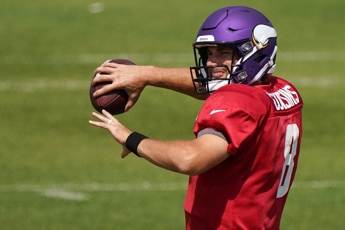 Minnesota Vikings quarterback Kirk Cousins (8) threw during practice Aug. 21.