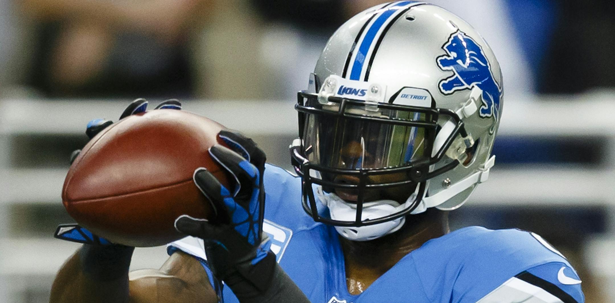 Sunday, Oct. 27, 2013, Detroit Lions wide receiver Calvin Johnson (81) warms up before the NFL football game against the Dallas Cowboys in Detroit. (AP Photo/Rick Osentoski) ORG XMIT: DFF