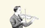 Vintage engraving of a Young Victorian boy playing the Violin 19th Century