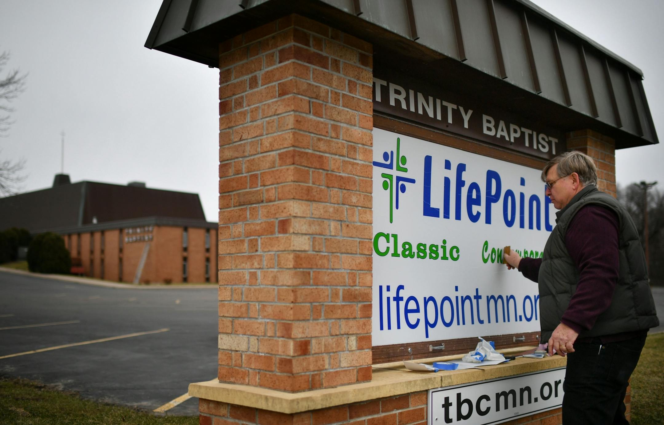 Bill Weigel, parishioner and owner of Bill Weigel Signs, put together the new sign in front of Trinity Baptist Church in Maplewood which is changing its name to LifePoint Church.