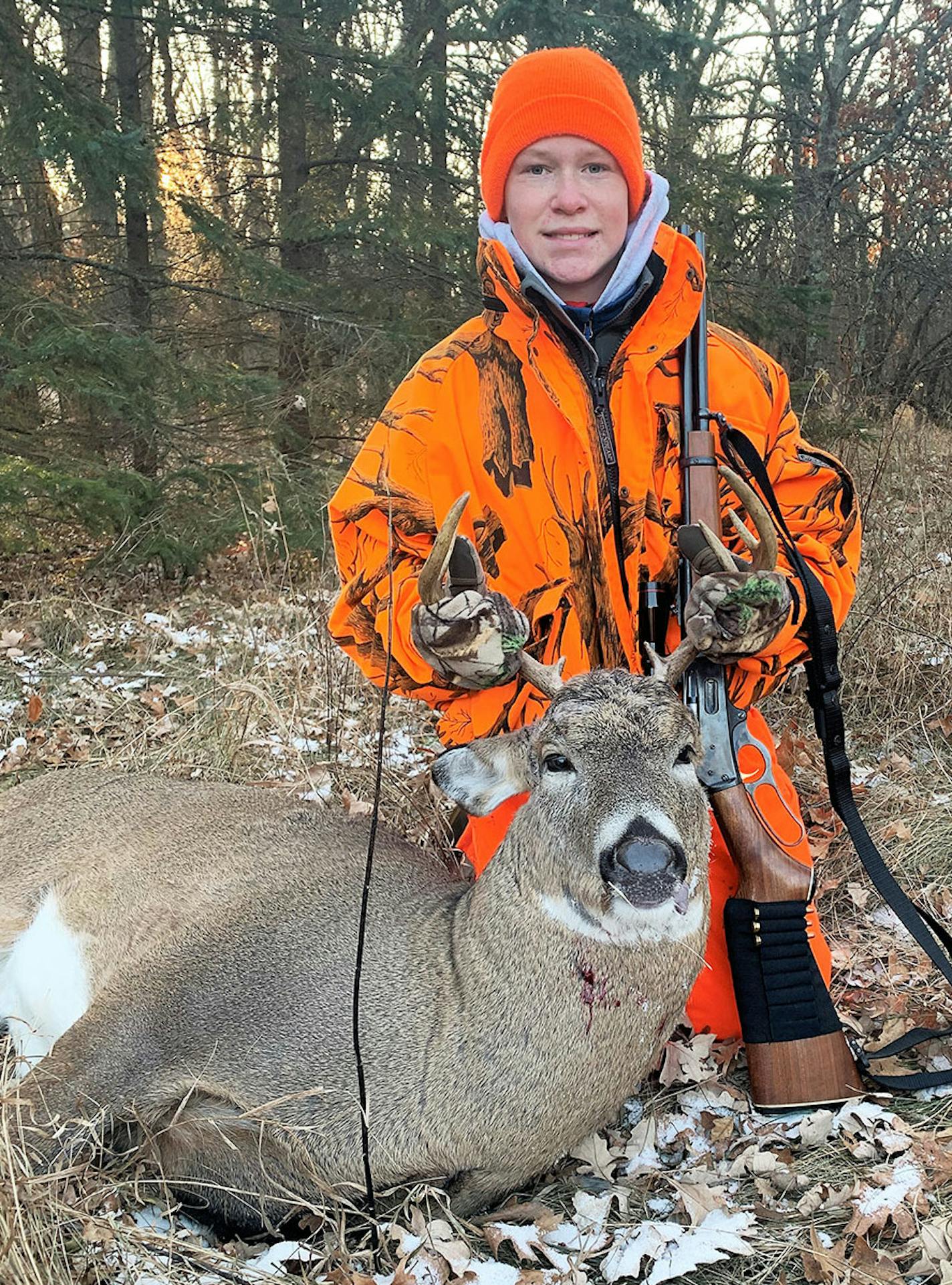 Keelan Johnson, 14, of Waconia, bagged this eight-point buck -- the first deer of his life -- on land near Park Rapids from a distance of 75 yards.