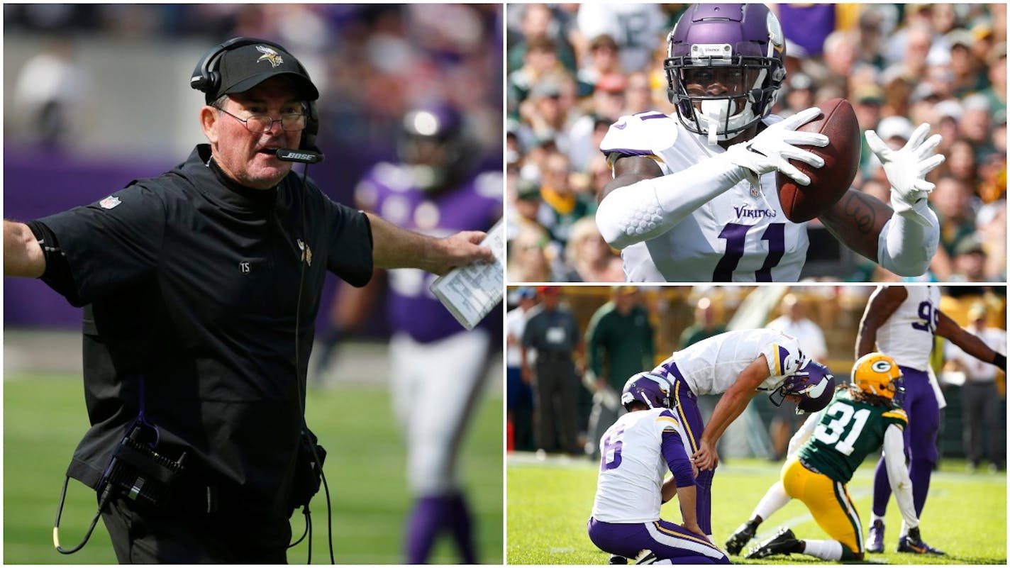 (Clockwise) Vikings receiver Laquon Treadwell, kicker Daniel Carlson and coach Mike Zimmer