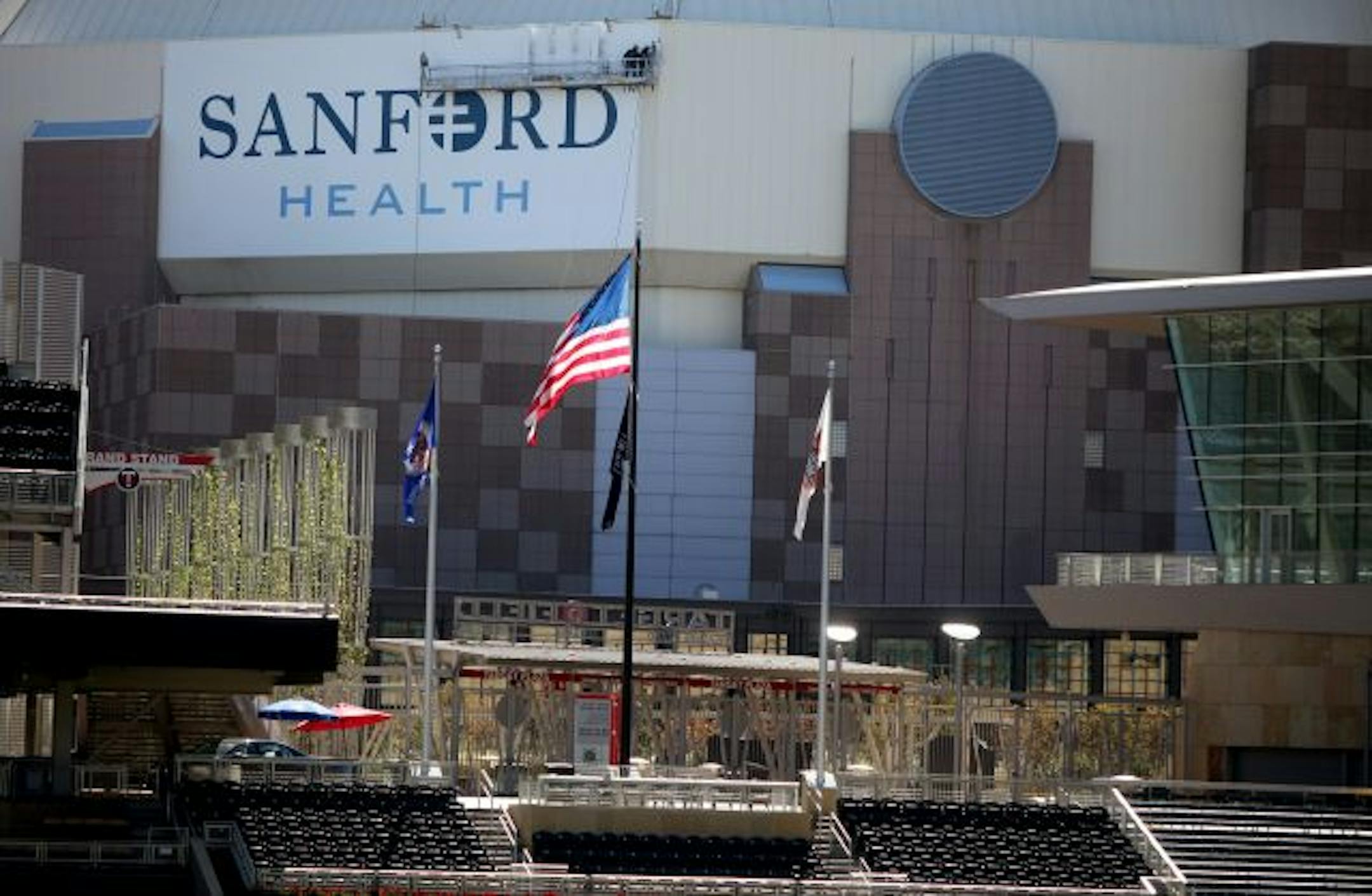 Sanford Health sign on the side of Target Center.