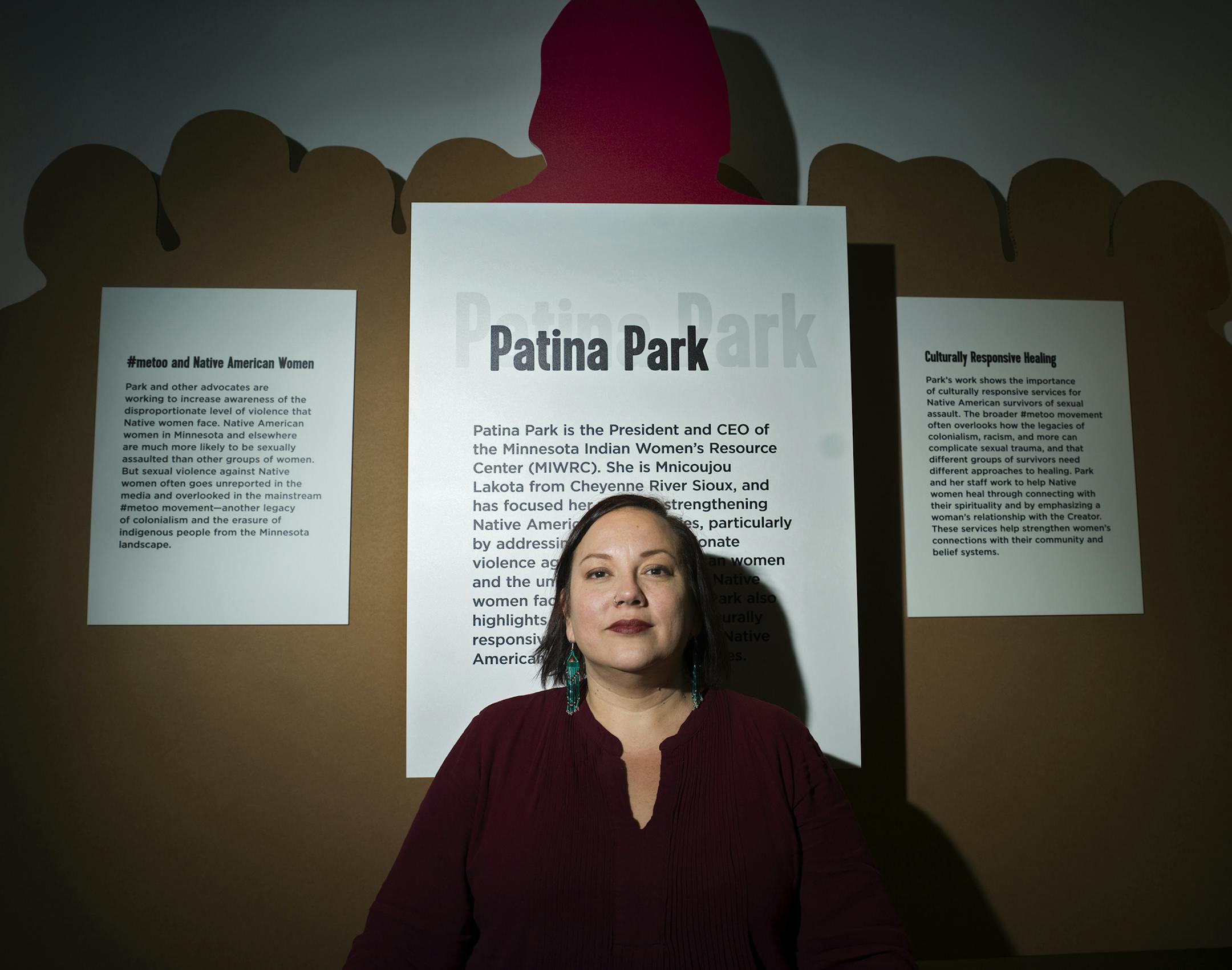 Patina Park, president and CEO of the Minnesota Indian Women's Resource Center, is among the people represented in the new "#MeToo in Minnesota" exhibit.