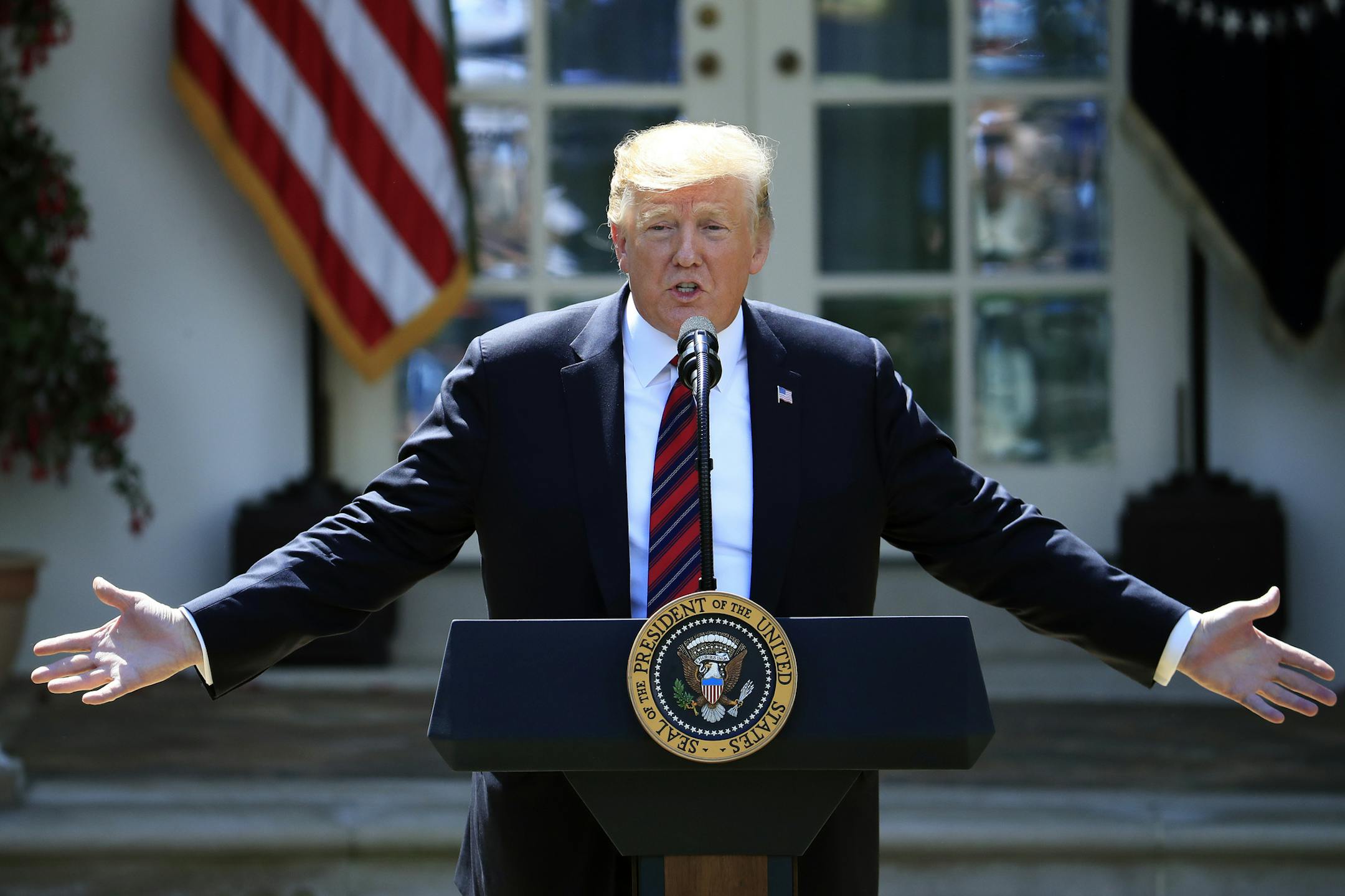 President Donald Trump speaks about modernizing the immigration system in the Rose Garden of the White House, Thursday, May 16, 2019, in Washington. (AP Photo/Manuel Balce Ceneta)