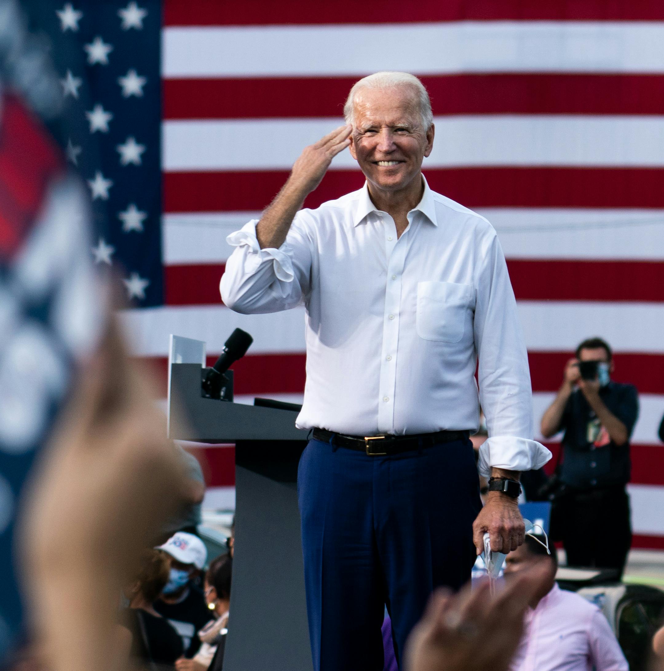 Joe Biden, the Democratic presidential nominee, during a drive-in campaign rally at the Cellairis Amphitheatre at Lakewood in Atlanta, on Tuesday, Oct. 27, 2020. (Erin Schaff/The New York Times)