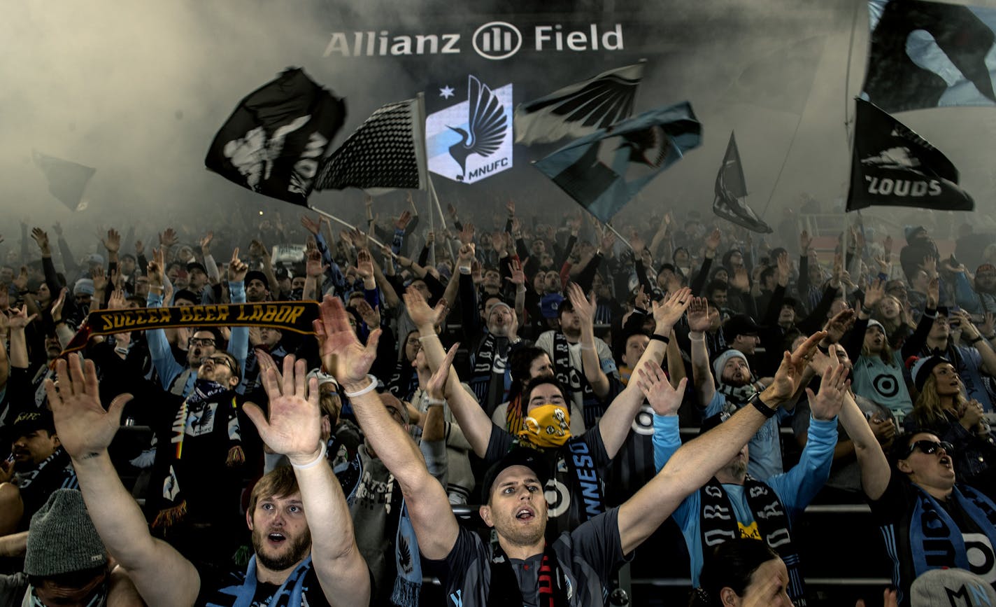 Minnesota United FC fans chanted and cheered at the start of the team's last home game at Allianz Field on Oct. 20, 2019, against LA Galaxy.